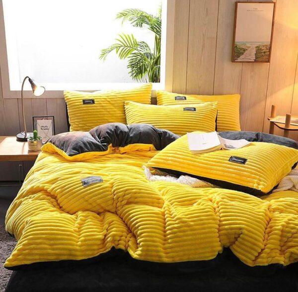 Fluffy Duvet and Duvet Cover Sets, Striped Yellow Velvet soft and Warm, All Season Fur Duvet and Duvet Cover with Bedspread and Matching Pillowcases(4 by 6, 6 by 6, 6 by 7, 7 by 7) - Image 2