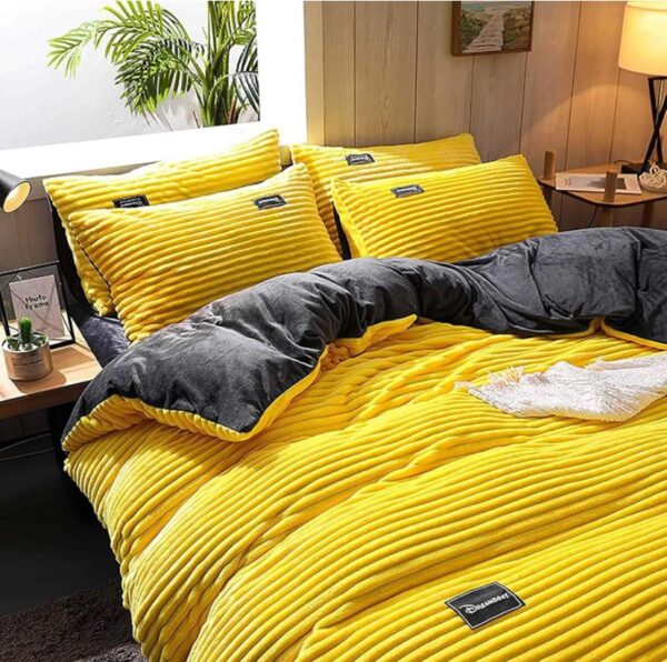 Fluffy Duvet and Duvet Cover Sets, Striped Yellow Velvet soft and Warm, All Season Fur Duvet and Duvet Cover with Bedspread and Matching Pillowcases(4 by 6, 6 by 6, 6 by 7, 7 by 7)