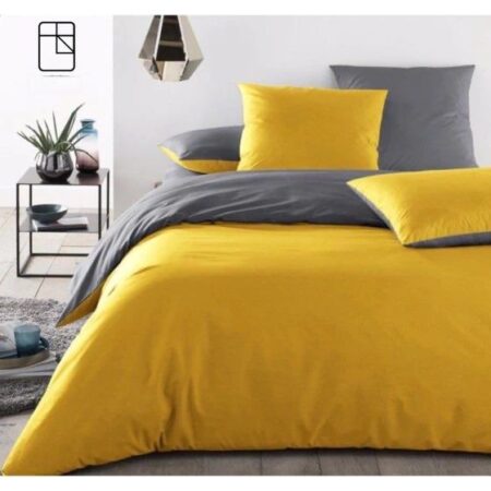 yellow and grey reversible duvet set