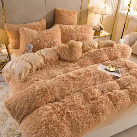 Khaki faux fur shaggy duvet set