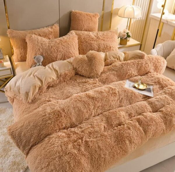 Khaki faux fur shaggy duvet set