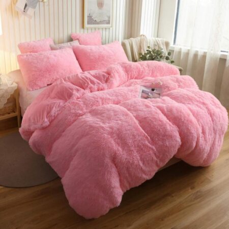 Pink faux fur shaggy duvet set