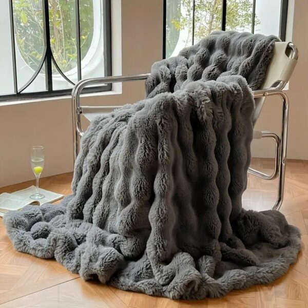 Grey plush fur bubble blanket