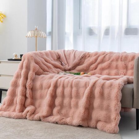 pink faux fur stripe blanket