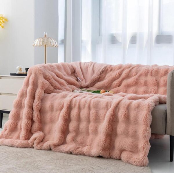 pink faux fur stripe blanket