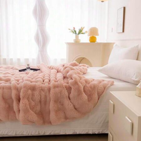 1Piece Luxury Plush Fur Bubble Blanket, Cozy Super Soft Fluffy and Thick Blanket for Home, Sofa Cover, Bedding - Image 3