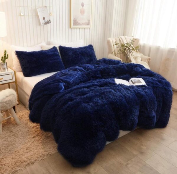 Navy blue faux fur shaggy duvet set