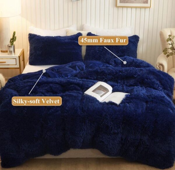 blue faux fur duvet set