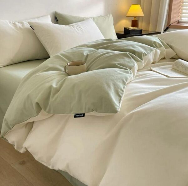 beige and green reversible duvet set