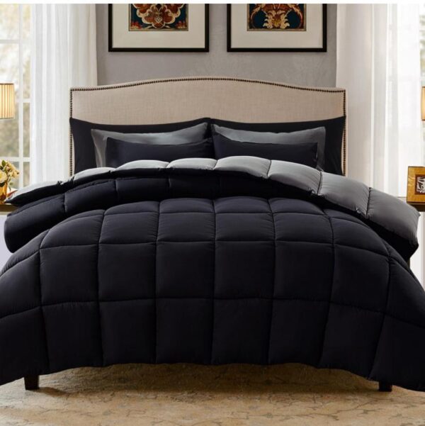 Black and grey reversible comforter set