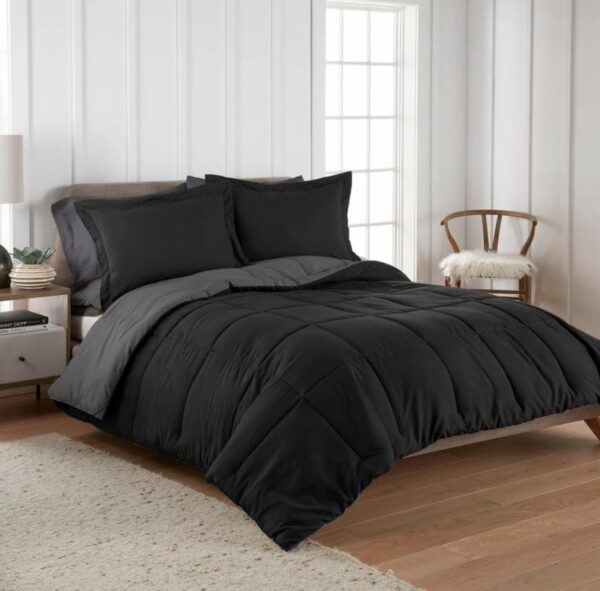 black and grey reversible bedding