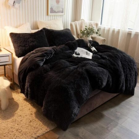 Black faux fur shaggy duvet set