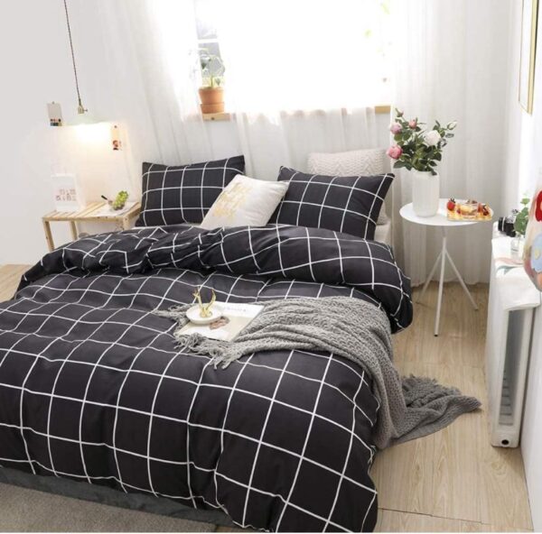 black grid bedding set