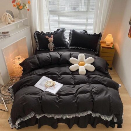 Black ruffle lace duvet cover set