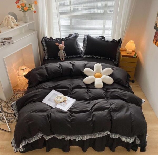 Black ruffle lace duvet cover set