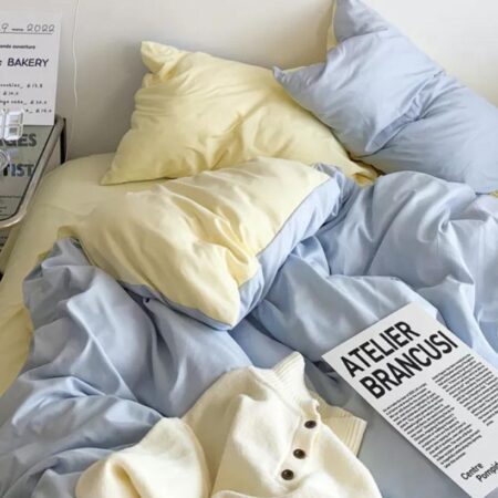 Soft Quality 4-6 Piece Blue Reversible Duvet Set - Solid Color Breathable and Durable Complete Bedding Set in 4 by 6, 6 by 6, 6 by 7, 7 by 7 Sizes - Image 3