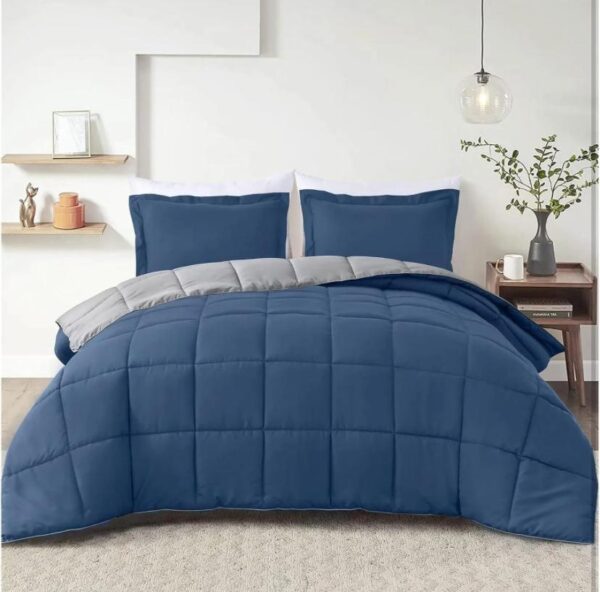 blue and grey reversible duvet set