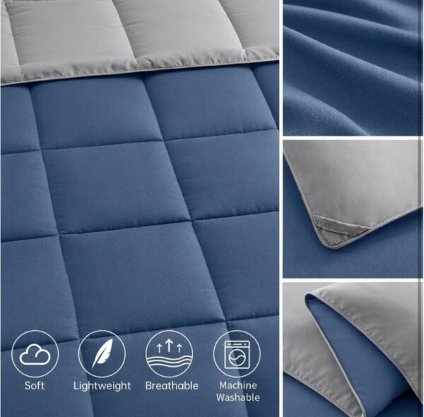 blue and grey box stitched comforter