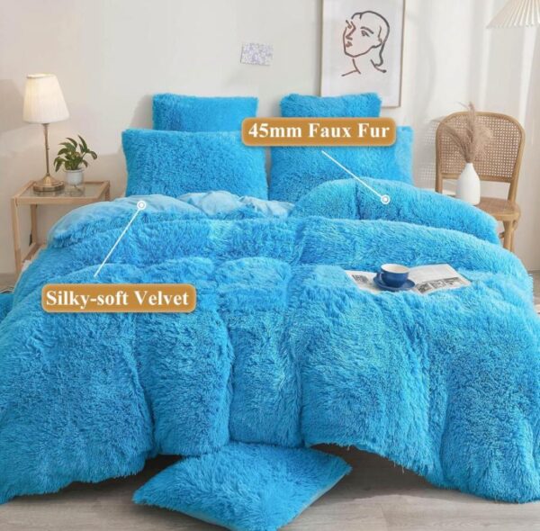 blue faux fur duvet set