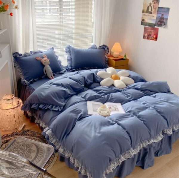 blue ruffle duvet set