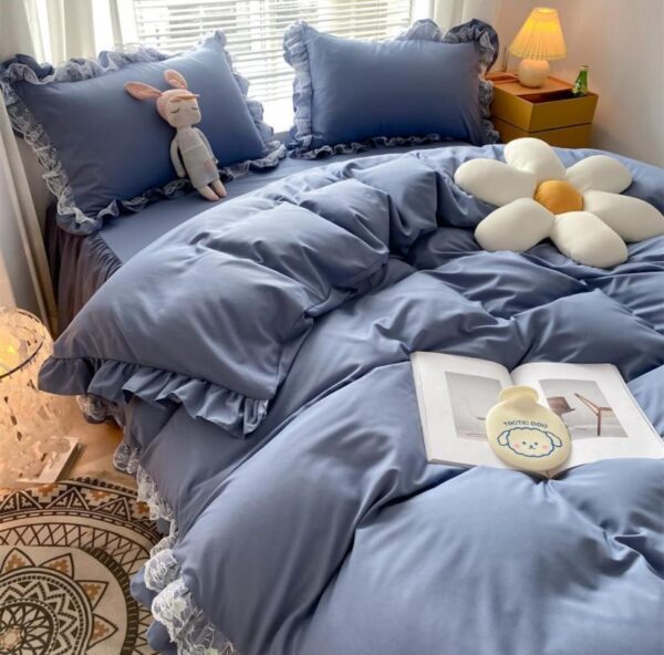 blue ruffle comforter set