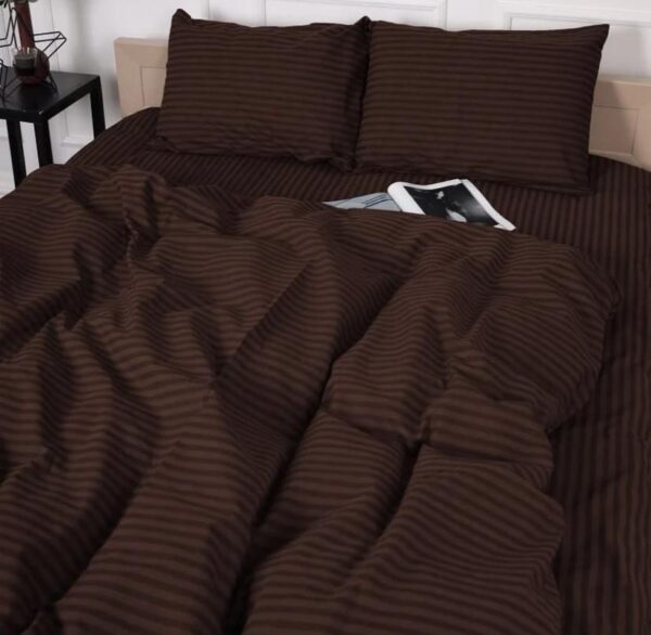 brown cotton stripe bedding set