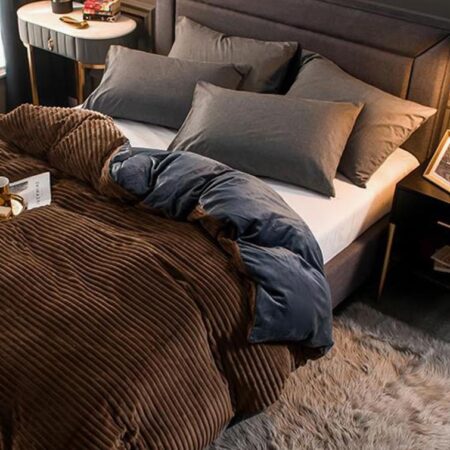 faux fur velvet striped brown duvet