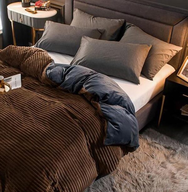 faux fur velvet striped brown duvet