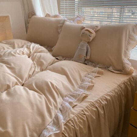 Luxurious Premium Ruffle Lace Duvet Cover Set - Ultra Soft and Breathable 100% Pure Cotton 5/7 Pcs 1 Double Padded Duvet, 1 Duvet Cover, 1 Bedspread, 2/4 Matching Pillowcases Set in 4by6/ 6by6/ 6by7/ 7by7 Sizes - Image 2