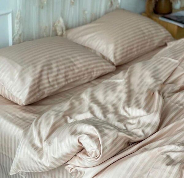 Cream cotton stripe bedding set