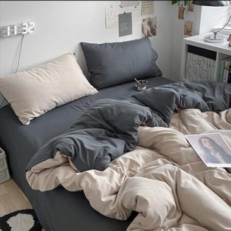 dark grey and cream duvet set