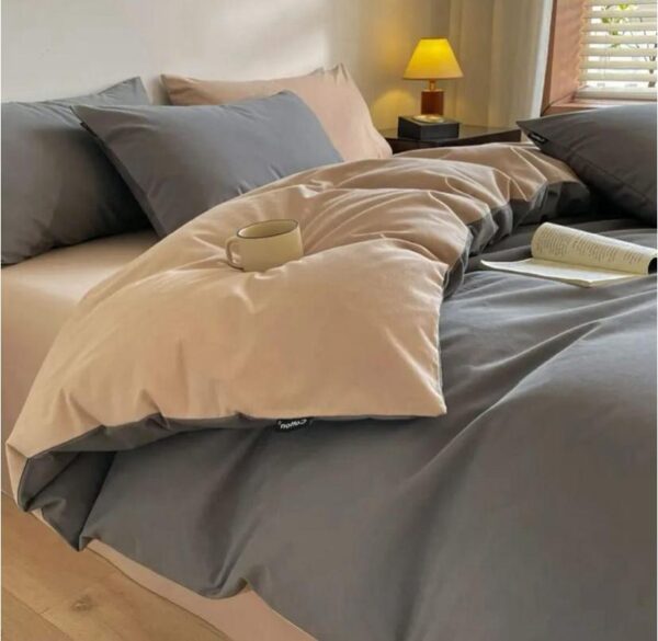 dark grey and beige duvet set