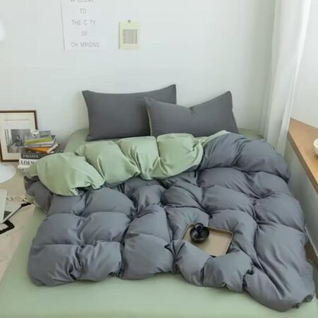 dark grey and green duvet set