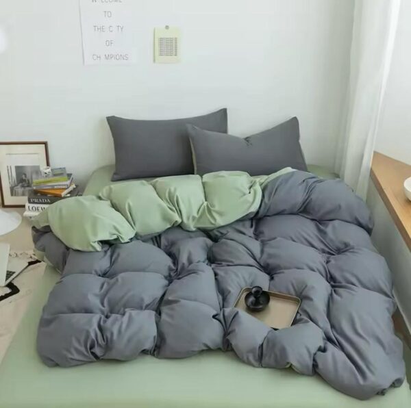 dark grey and green duvet set