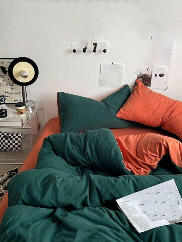 green and orange bedding set