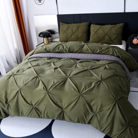 Olive green pintuck duvet set