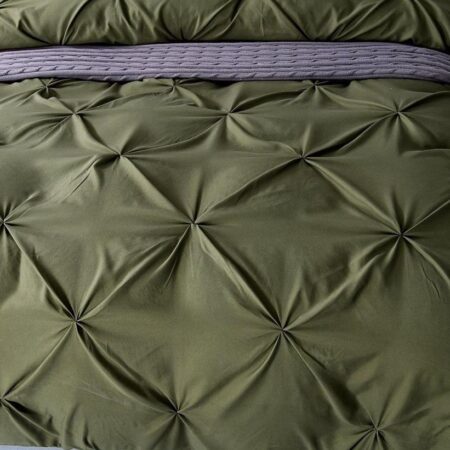 4/6 Piece Pinch Pleated Green Duvet Set - High Quality Soft and Breathable Cotton Green Pintuck Bedding Set 4/6 Pcs 1 Duvet, 1 Bedspread and 2/4 Matching Pillowcases Set in 4 by 6/ 6 by 6/ 6 by 7/ 7 by 7 Sizes - Image 4