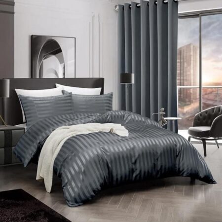 grey cotton stripe duvet set