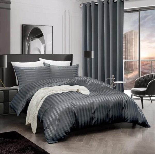 grey cotton stripe duvet set