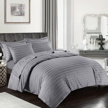 grey satin stripe duvet set