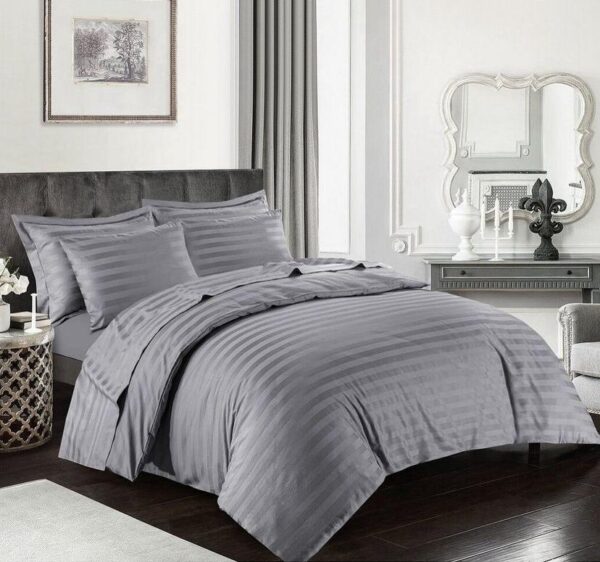 grey satin stripe duvet set