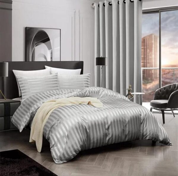 light grey cotton stripe duvet set