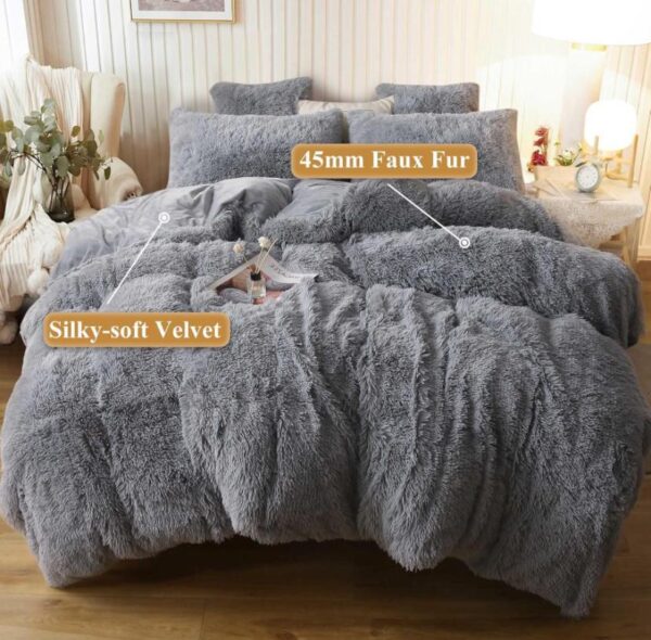 grey faux fur duvet set