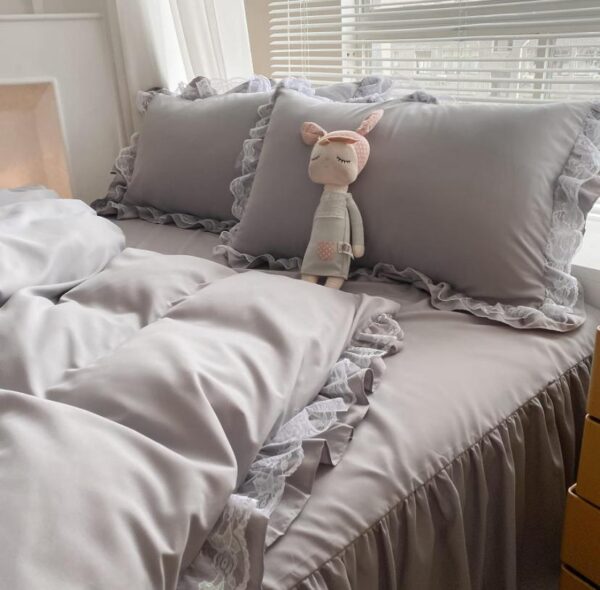 light grey ruffles bedding