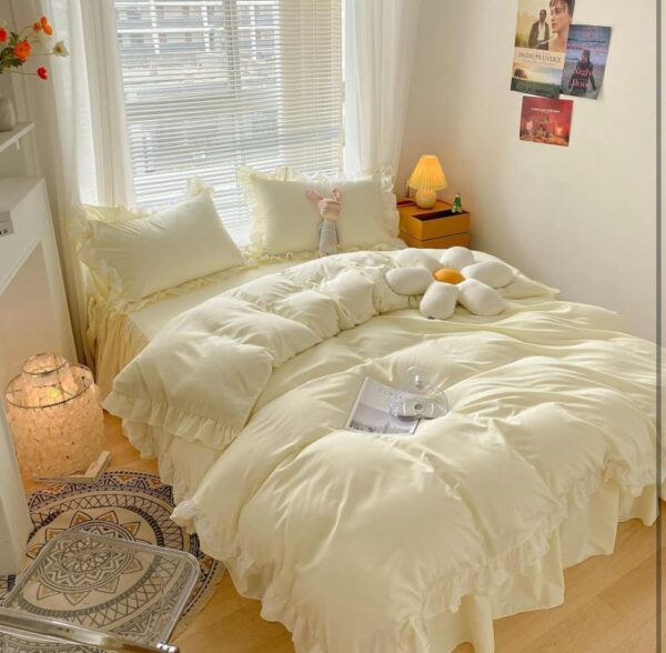 yellow ruffle lace bedding set