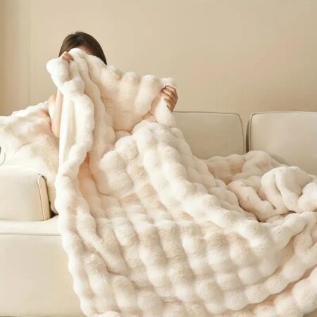 white fur buddle blanket
