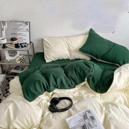 cream and green duvet set