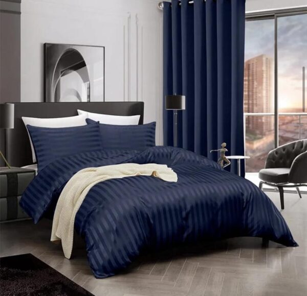 navy blue cotton stripe duvet set