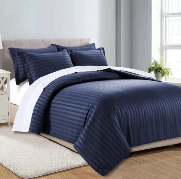 satin stripe navy duvet cover