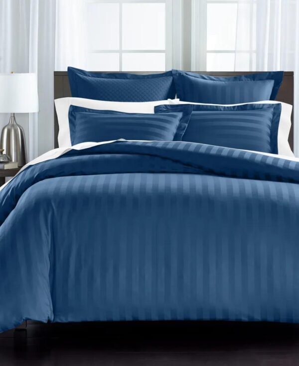 Navy peony stripe duvet set